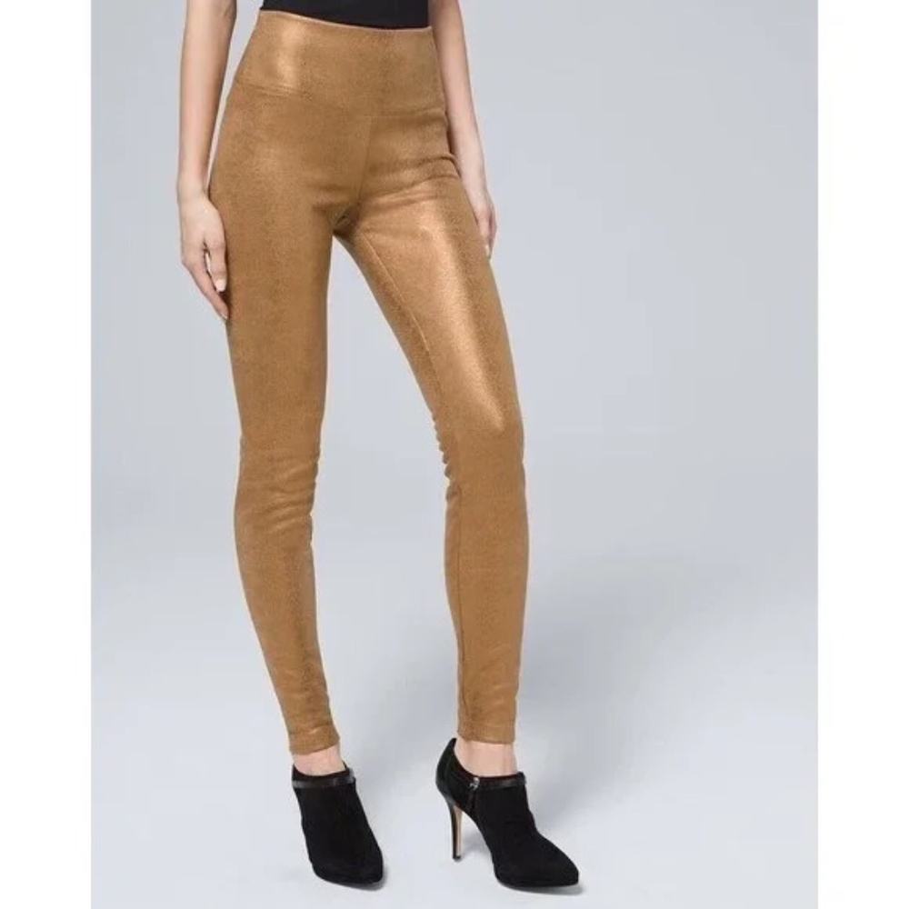 White House Black Market Bronze Snakeskin Print Runway Leggings Size 8